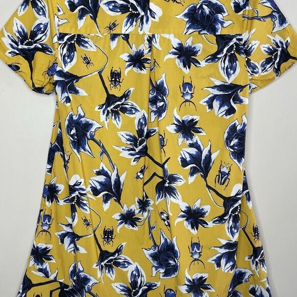 OSMAN YOUSEFZADA Beetle Print Shirtdress Women 2 Yellow Floral Scarab Cotton - Picture 14 of 16